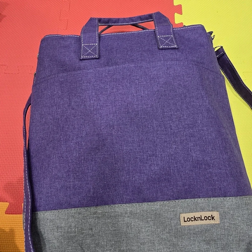 LocknLock Insulated Lunch Tote Bag - Purple/Grey Canvas - Large Crossbody & Hand
